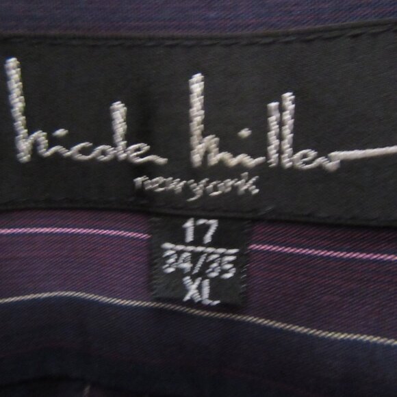 NICOLE MILLER burgundy & navy striped men's long sleeved shirt - XL - 17 34/35 - Picture 3 of 7